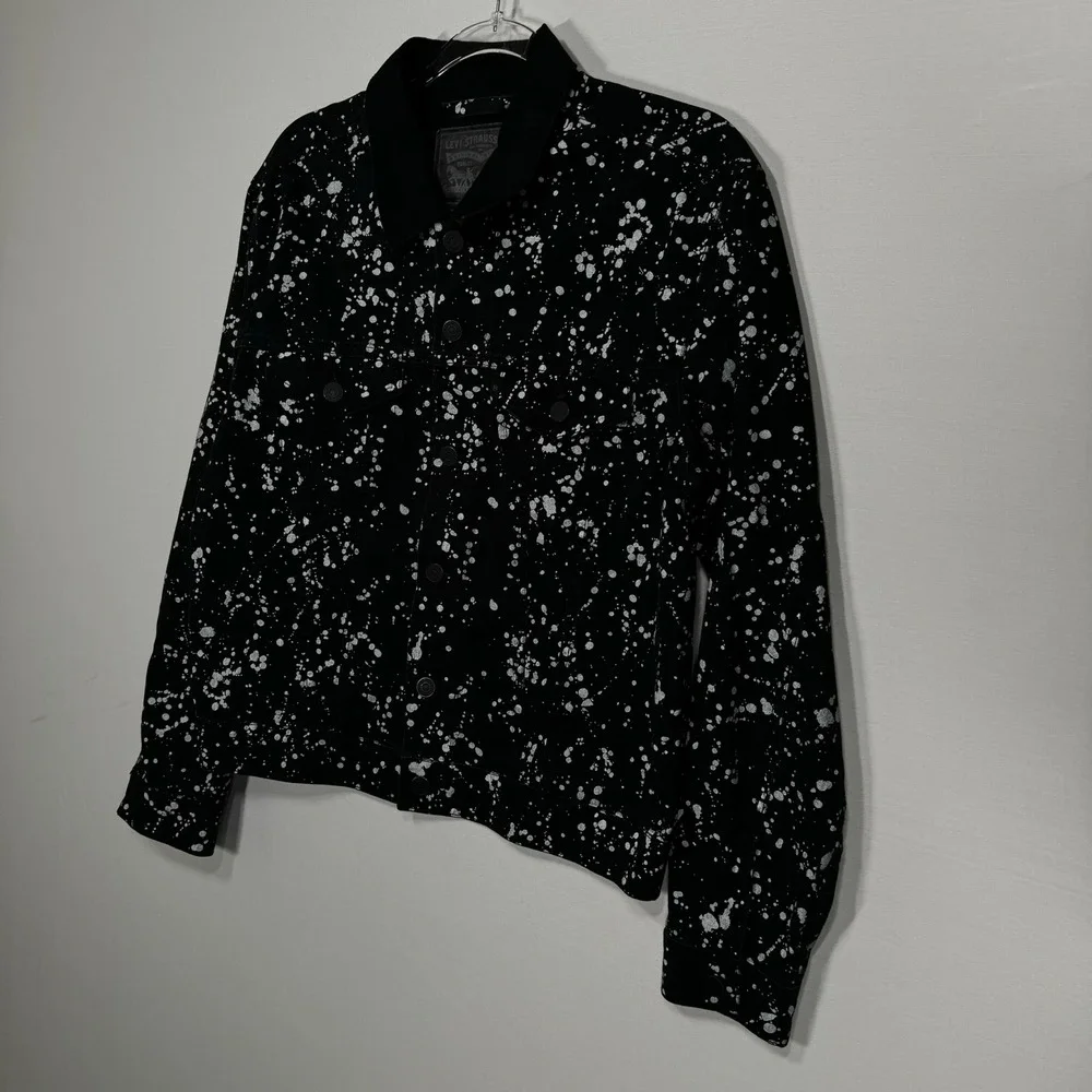 Levi Strauss & Co Paint Splatter Denim‎ Trucker Jacket Small Black Excellent - Picture 3 of 7